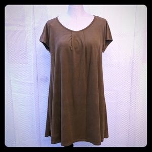 Sueded crew neck short sleeve brown dress L